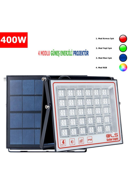 400 SOLAR 5 MODLU GÜNEŞ ENERJİLİ LED PROJEKTÖR MAVİ YEŞİL KIRMIZI VE RGB RENK AYDINLATMA