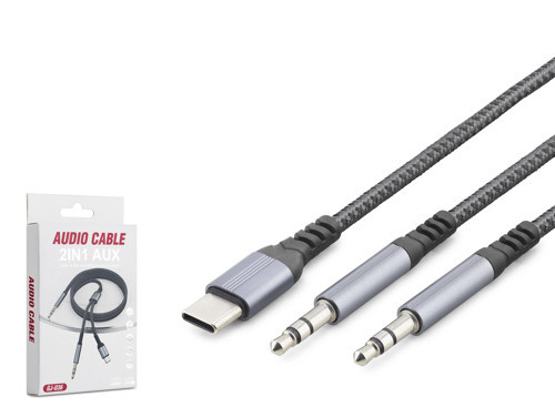 GJ036 Type-C 3.5 mm Çift Çıkışlı Ses Kablosu 1.15 m Siyah