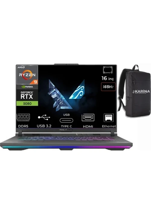 Rog Strix G16 Amd Ryzen 9 8940HX G614PW-RV035-K51 64GB 2TB+2TB RTX5080-16GB W11Pro 16" Wuxga 165Hz Taşınabilir Bilgisayar
