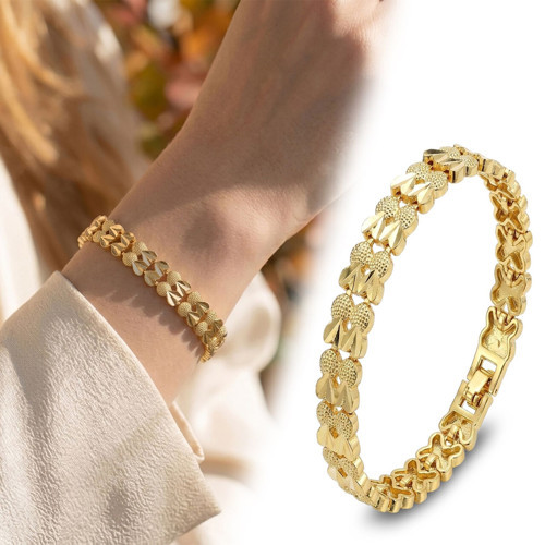 Premium Şık ve Parlak Lovelle 24K Gold Kaplama 8 mm Kadın Bijuteri Bileklik 3183KBV5D11 (~18cm)