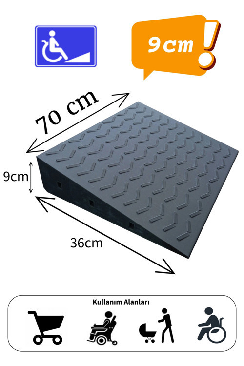 9 cm Tekerlekli Sandalye Kapı Eşik Rampası Bantlı Dayanıklı Gri