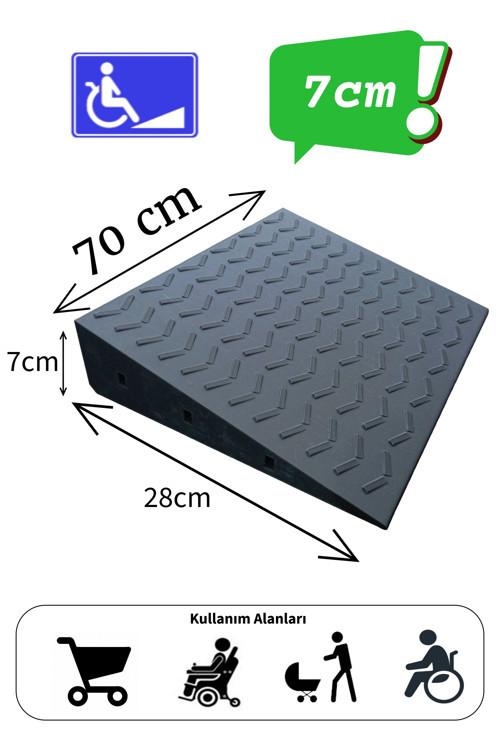 7 cm Tekerlekli Sandalye Kapı Eşik Rampası Bantlı Dayanıklı Gri