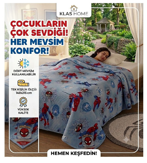 Çok Amaçlı Kapitone Pike-Tek Kişilik-Örümcek adam motifli