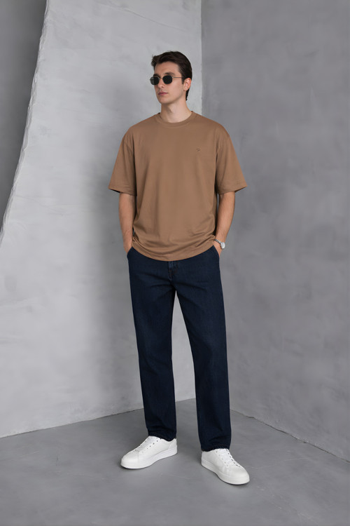 Erkek Siyah Basic Oversize Tişört Rahat Kalıp Düz Minimal Pamuklu Günlük T-Shirt