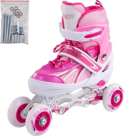 F-sports Pembe Ayarlabilir 2+2 Işıklı Metal Alıştırma Pateni Çanta