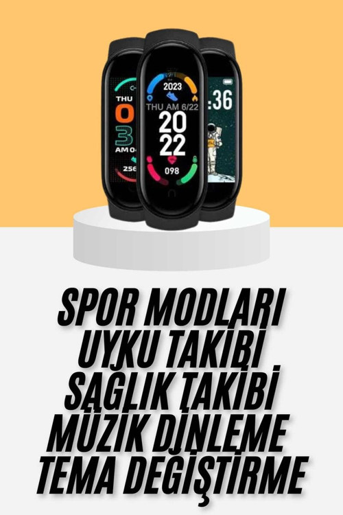 M6 Akıllı Bileklik Siyah Adımsayar Spor Takibi Android ve İOS Uyumlu - MZUIRG6350-2611