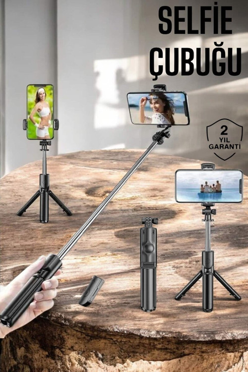 Kumandalı Tripod Telefon Tutucu Selfie Çubuğu 360 Derece Dönebilen - MZUIRG9058-4646