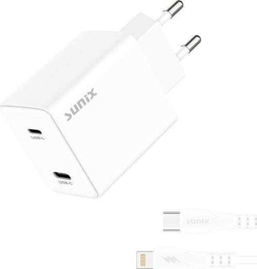 50W USB-C ve USB-L Çift Çıkışlı Type-C Lightning Şarj Aleti Seti S-33