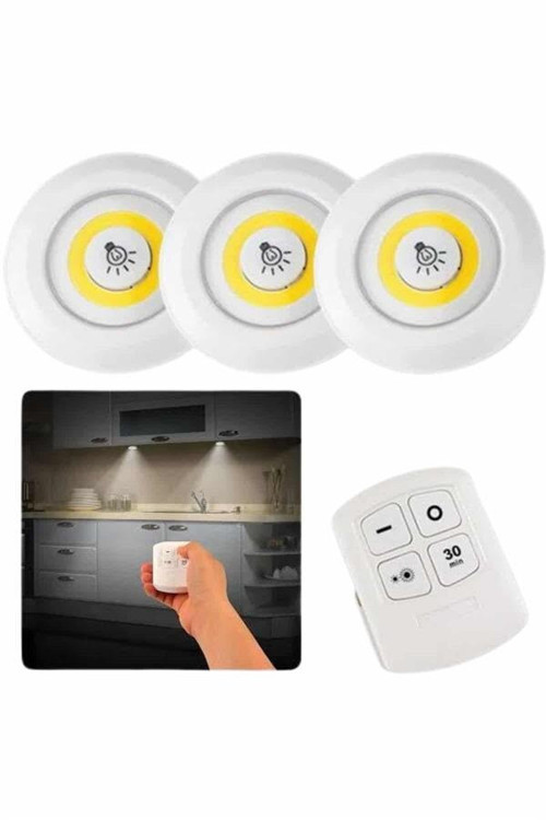 Dolap Işığı Mutfak Rafı Işığı Uzaktan Kumandalı 3 Lü Spot Led Lamba - MZUIRG7792-1586