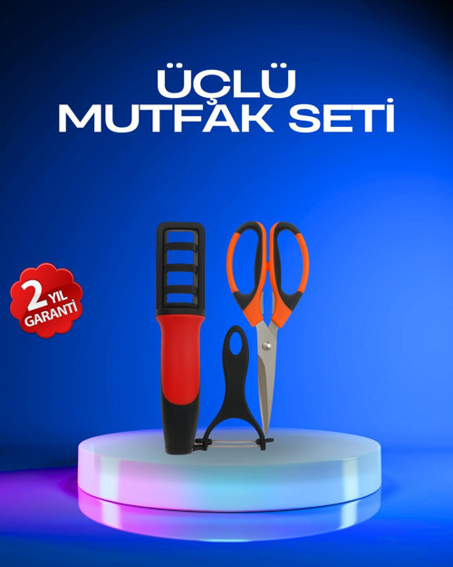 Profesyonel Mutfak Makas Seti – Kesim Makası + Soyacak + Bileyici - MZUIRG4415-4775