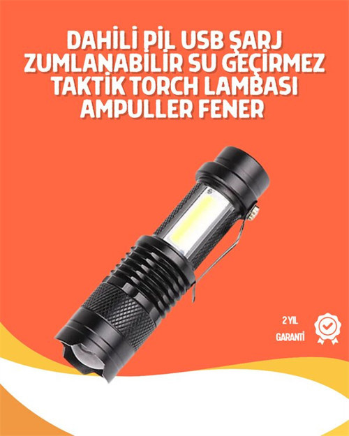 Şarjlı LED El Feneri - 14500 Pil Dahil 4 Işık Modu Mini Boy - MZUIRG9102-9054