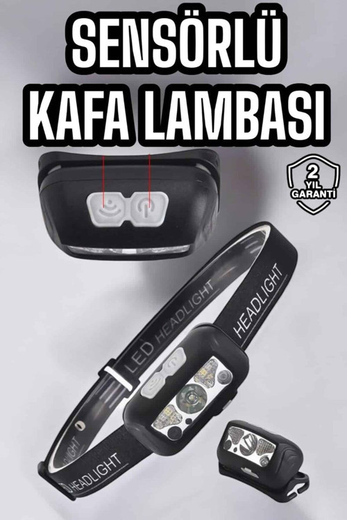 Kafa Lambası Kamp Lambası Sensörlü Şarjlı Ayarlanabilir - MZUIRG4495-1786