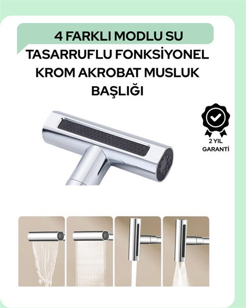Çok Fonksiyonlu Musluk Başlığı | 4 Su Modu | Geniş Uyumlu Adaptör Seti | Mutf - MZUIRG9900-4