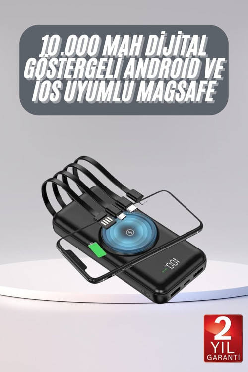 Kablosuz Çoklu Şarj Girişli 10.000 Mah Kablolu Powerbank Taşınabilir - MZUIRG3573-1840