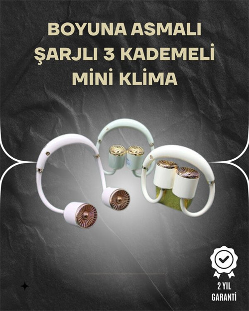 Asılabilir Mini Boyun Fanı | 1000mAh Şarjlı Turbo Güçlü Rüzgar - MZUIRG1788-7600