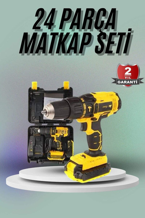Matkap Seti 24 Parça Çift Bataryalı Darbeli Led Işıklı Vidalama - MZUIRG2944-7820