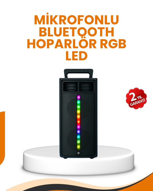 Bluetooth Işıklı Hoparlör – 2x5W Güç | USB + TF Kart + FM Radyo | Siyah Renk - MZUIRG1140-9
