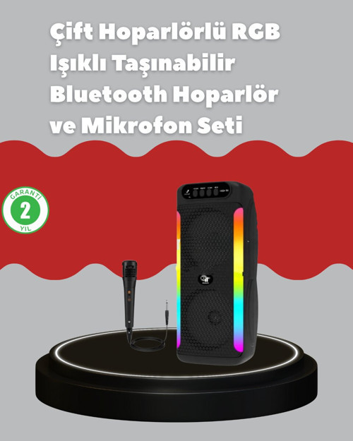 Çift 4 inç Hoparlörlü RGB Işıklı Bluetooth Ses Sistemi - MZUIRG3601-5242