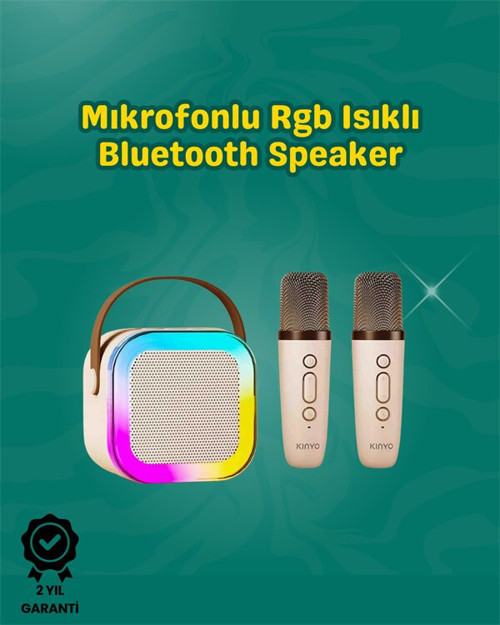 İki Mikrofonlu Renkli LED Işıklı Karaoke Cihazı - MZUIRG4538-1655