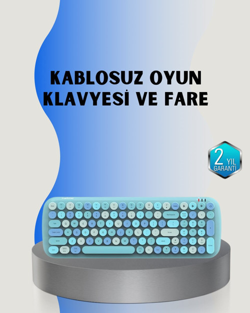 Retro Tarz Kablosuz Klavye Mouse Seti – 104 Tuşlu Ergonomik Tasarım - MZUIRG6334-8398
