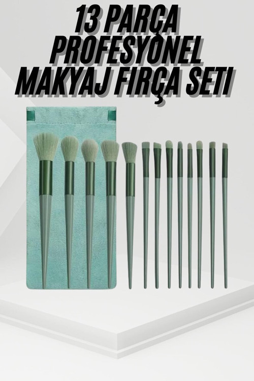 13 Parça Taşınabilir Kılıflı Profesyonel Makyaj Fırça Seti Pudra Allık Fond - MZUIRG6627-1