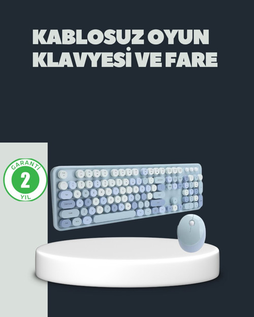 Retro Daktilo Stilli Kablosuz Klavye Mouse Seti – Sessiz ve Şık - MZUIRG1023-1952