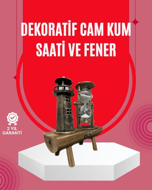 Ahşap Gövdeli Deniz Feneri Formlu Kum Saati – 15x20 cm Masa Dekoru - MZUIRG3611-3187