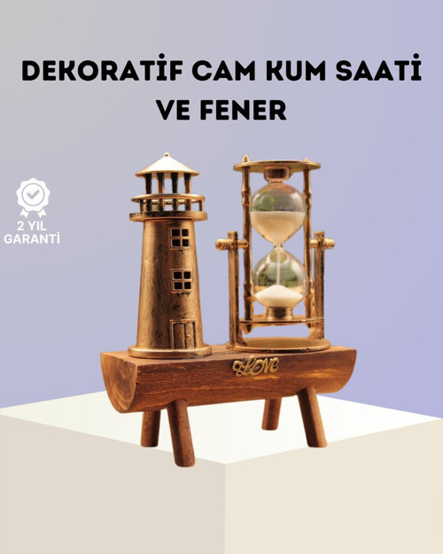 Dekoratif Ahşap Kum Saati ve Deniz Feneri Figürlü Masa Süsü – Şık ve Fonksi - MZUIRG4803-6