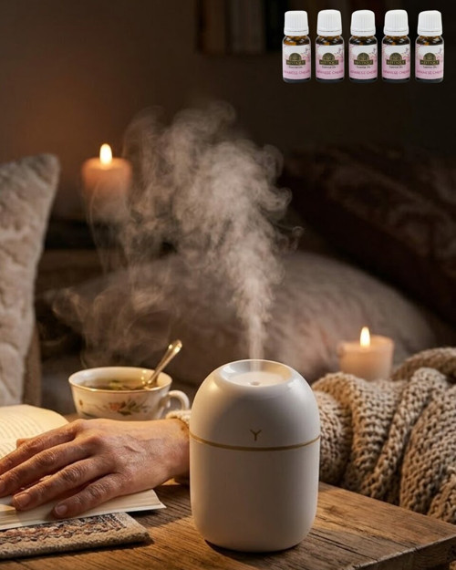 Mini Nemlendirici 5 Esans Hediyeli LED Işıklı Taşınabilir Aromaterapi Buhar Mak - MZUIRG7139-1
