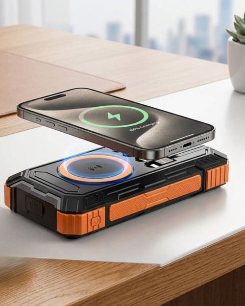 20000 mAh Powerbank Güneş Enerjili Kablosuz Şarj Hızlı Şarj Taşınabilir Bata - MZUIRG2063-1
