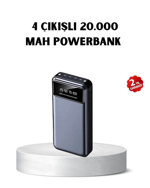 Powerbank 20000 mAh Hızlı Şarjlı LED Fenerli ve 4 Portlu - MZUIRG5569-9025