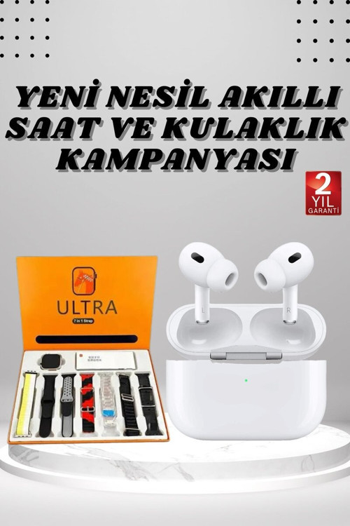 7 Kordonlu Akıllı Saat Ve Yeni Nesil Kulaklık Dokunmatik Ekran Android ve İOS Uy - MZUIRG5685-6