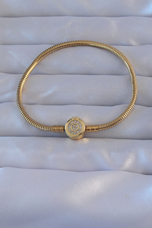 Pirinç Gold Renk Zirkon Taşlı Charm Bileklik 5886 - MZUIRG7190-9641