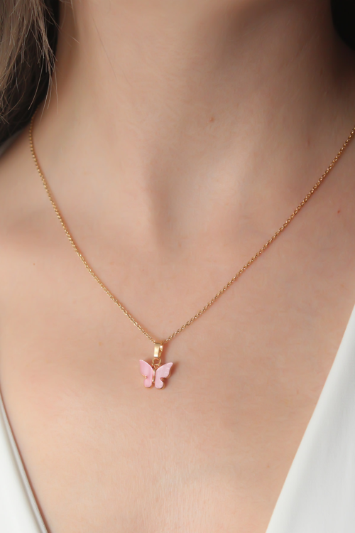 Gold Pembe Renk Figür Kadın Kolye 5886 - MZUIRG7591-6180