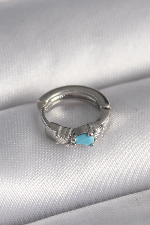 316L Çelik Gümüş Renk Zirkon Taşlı Mavi Boncuk Detay Tragus Piercing 5886 - MZUIRG5952-1405