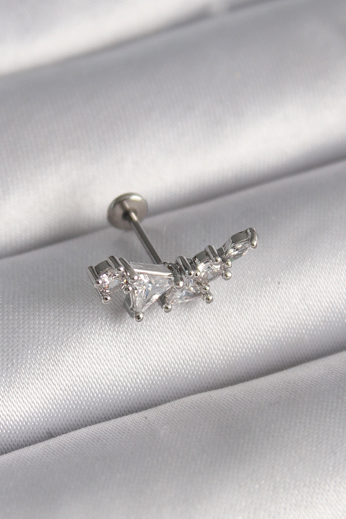 316L Çelik Gümüş Renk Zirkon Taşlı Tragus Piercing 5886 - MZUIRG7995-2700