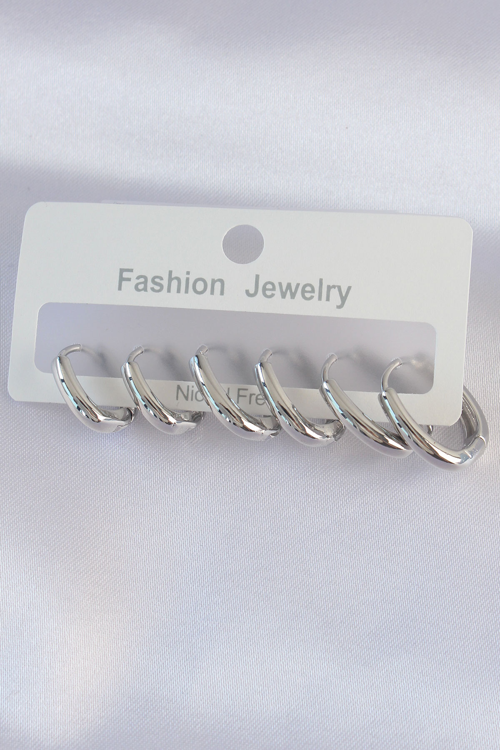 Pirinç Gümüş Renk Oval Küpe Seti 5886 - MZUIRG4233-9547