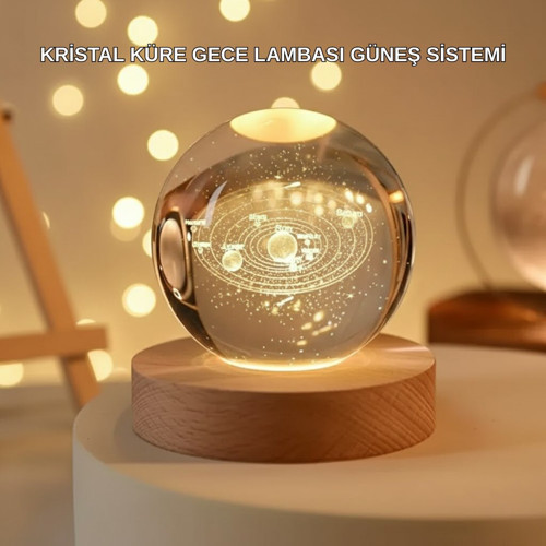 USB Bağlantılı Işıklı Kristal Küre Modern Ahşap Tabanlı Dekor - MZUIRG9448-6782