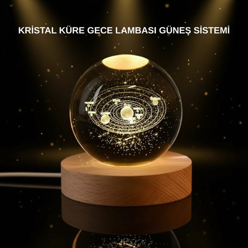LED Işıklı Kristal Küre Ahşap Standlı Dekoratif Gezegen Model - MZUIRG8859-4087