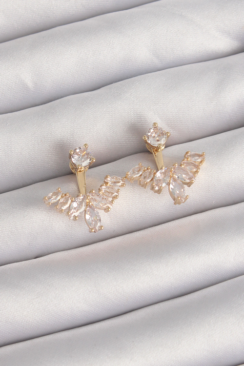 Pirinç Gold Renk Zirkon Taşlı V Model Küpe 5886 - MZUIRG7327-6037