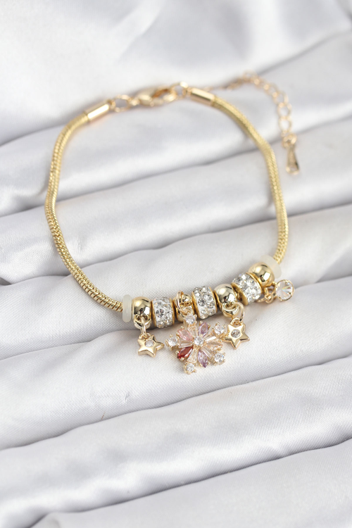 Pirinç Gold Renk Renkli Yıldız Charmlı Kadın Bileklik 5886 - MZUIRG1698-3080