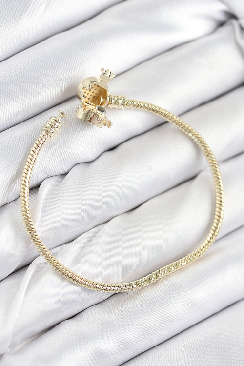 Pirinç Charm Zirkon Taşlı Taç Model Gold Renk Kadın Bileklik 5886 - MZUIRG5547-7976