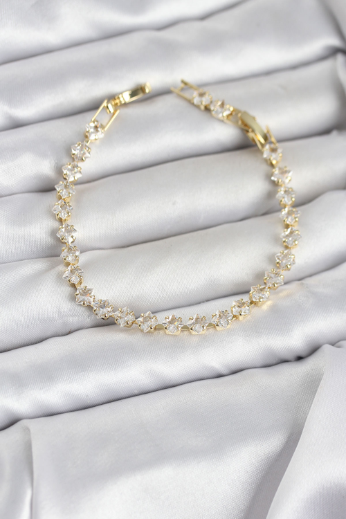 Kare Zirkon Taşlı Gold Renk Pirinç Su Yolu Kadın Bileklik 5886 - MZUIRG3122-7347