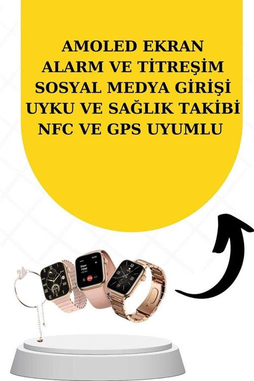 Bileklikli Amoled Ekran Akıllı Saat ve Dijital Göstergeli Kablosuz Bluetooth Kula - MZUIRG5409-7