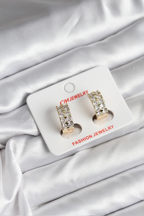 14K Gold Renk Kaplama Zirkon Taşlı CM Kadın Küpe 5886 - MZUIRG7674-3326