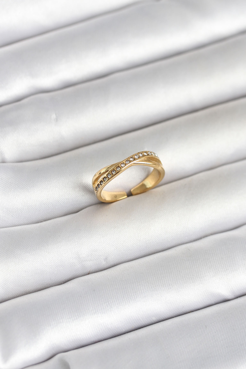 316L Çelik Gold Renk Zirkon Taşlı Kadın Yüzük 5886 - MZUIRG6353-5110