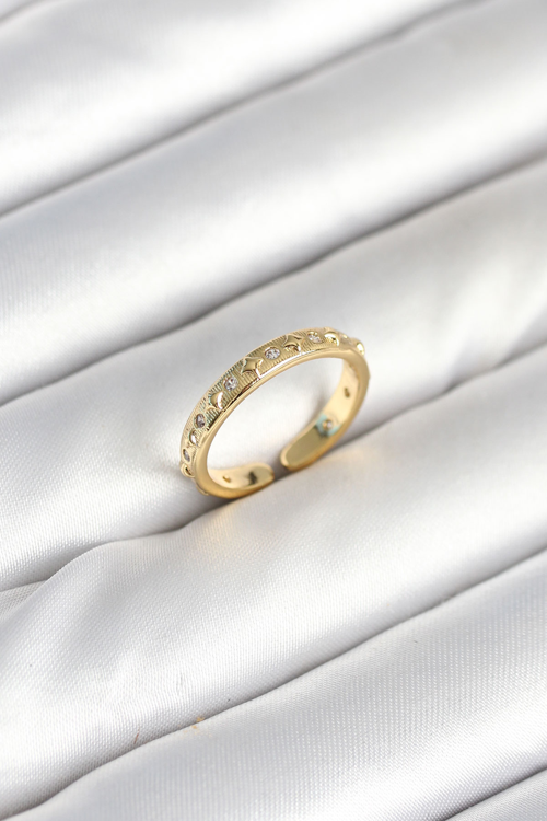 Pirinç Gold Renk Zirkon Taşlı Kadın Yüzük 5886 - MZUIRG1761-4920