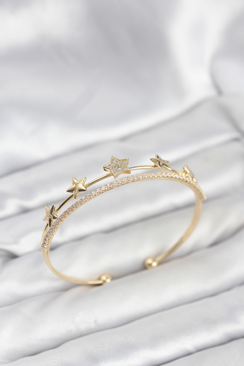 Yıldız Model Gold Renk Pirinç Kadın Bileklik 5886 - MZUIRG9063-8474