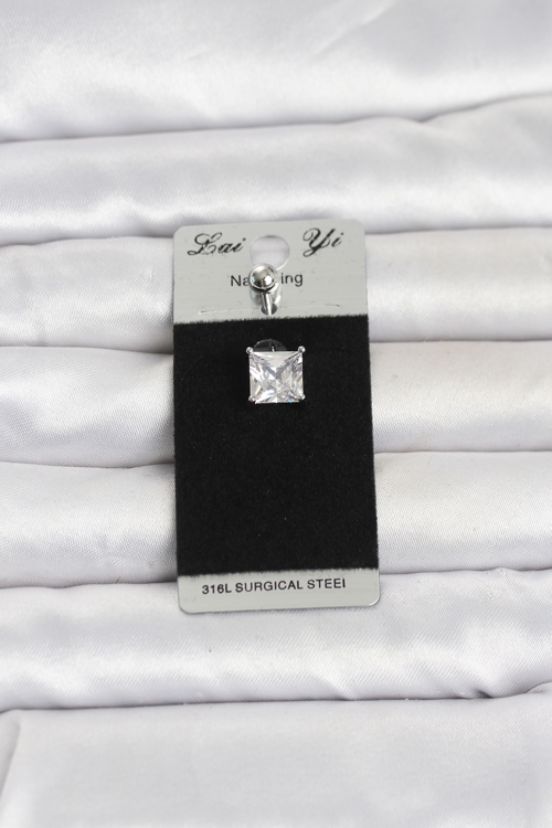 316L Cerrahi Çelik Kare Zirkon Taşlı Göbek Piercing 5886 - MZUIRG9125-1313