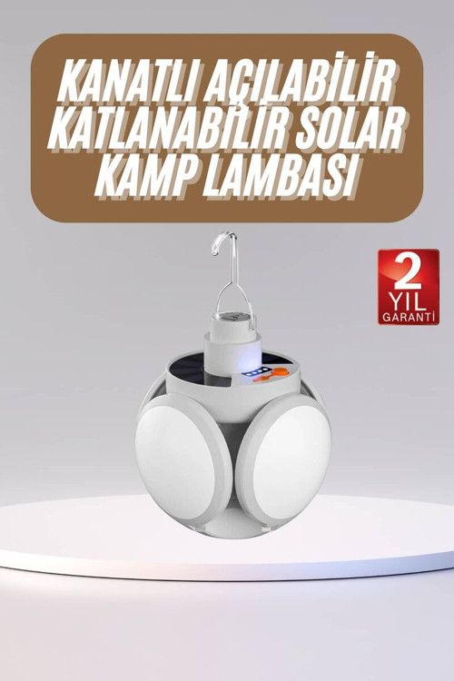Katlanabilir Askılı Kamp Lambası 5 Kanatlı Pratik Güneş Enerjili - MZUIRG4034-9918